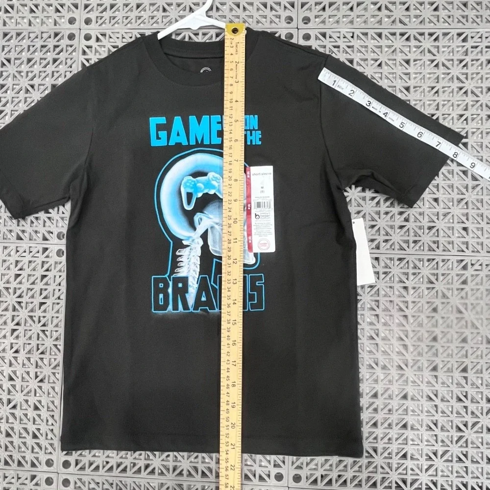 Games on the Brain Graphic T-Shirt Boy Medium 8 Grey Video Gamer Cyperpunk Tech